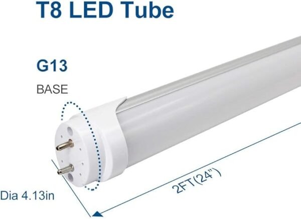 LightingWill LED T8 Light Tube 2FT, Warm White 3000K-3500K, Dual-End Powered Ballast Bypass, 1000Lumens 10W (24W Fluorescent Equivalent), Frosted Cover, AC85-265V Lighting Tube Fixtures, 4 Pack… - Image 3