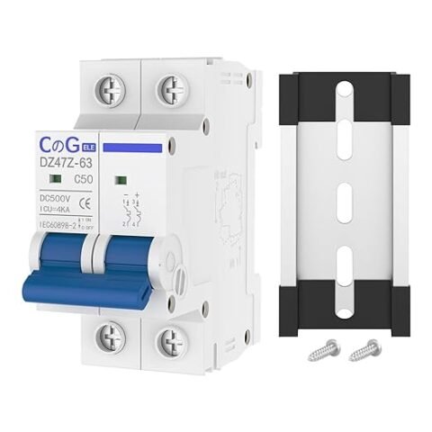 DC Miniature Circuit Breaker, CGELE 2 Pole 50 Amp 500V DC Disconnect Switch for Solar PV Systems Thermal Magnetic Trip Din Rail Mount