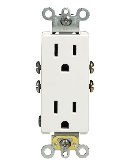 Leviton 5325-WMP 15 Amp, 125 Volt, Decora Duplex Receptacle, Residential Grade, Grounding, 10-Pack, White