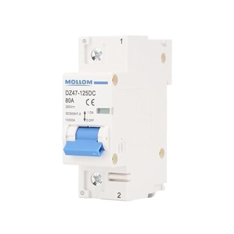MOLLOM DC 1 Pole Miniature Circuit Breaker, 250V 80Amps, C80 Scene Visualization Custom MCB Thermal Magnetic Trip, 6KA Breaking Capacity DC Disconnect Switch for Solar PV System