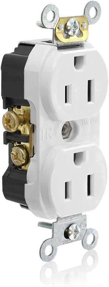 Leviton Resistant Duplex Receptacle, 15-Amp, 125-Volt, Side Wired, Commercial Spec Grade, No Clamps, Tamper, White
