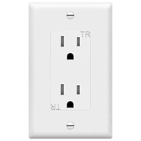 ENERLITES 61501-TR-WWP Decorator Receptacle Outlet with Wall Plate, Tamper-Resistant, Residential Grade, 3-Wire, Self-Grounding, 2-Pole, 15A 125V, UL Listed, White