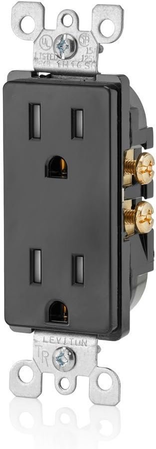Leviton 15 Amp Decora Tamper-Resistant Duplex Electrical Wall Outlet, T5325-E, Black