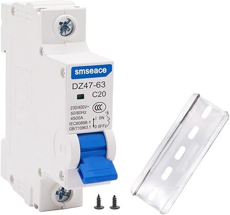 smseace Miniature Circuit Breaker Low Voltage AC 20A 230/400V,1 Pole AC Disconnect Switch C20 DIN Rail Mount Used to Protect Circuit Equipment