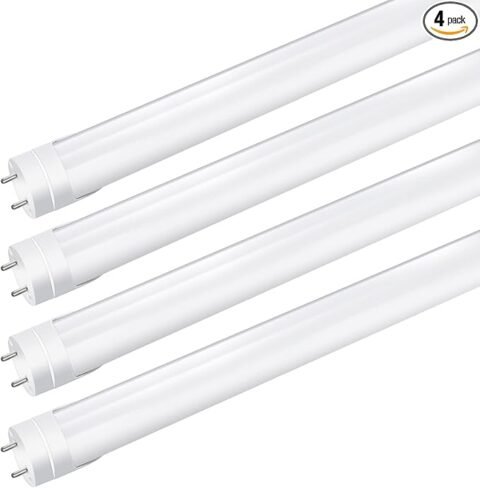 LightingWill LED T8 Light Tube 2FT, Warm White 3000K-3500K, Dual-End Powered Ballast Bypass, 1000Lumens 10W (24W Fluorescent Equivalent), Frosted Cover, AC85-265V Lighting Tube Fixtures, 4 Pack…