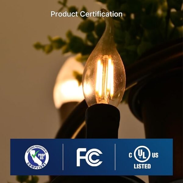 FLSNT 60 Watts Equivalent LED Chandelier Light Bulbs, Dimmable CA11 LED E26 Base Candelabra Bulbs, 2700K Soft White, 12 Pack UL,CA65 Listed. - Image 5