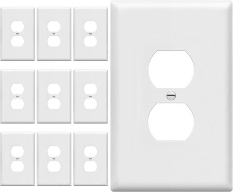 ENERLITES Jumbo Duplex Receptacle Outlet Wall Plate, Electrical Outlet Covers, Gloss Finish, Over-Size 1-Gang 5.5\" x 3.5\", Polycarbonate Thermoplastic, 8821O-W-10PCS, White (10 Pack)
