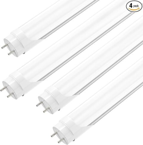 JESLED 4FT LED T8 Type A+B Tube Lights, 24W(65W Equivalent), 3200LM, 6000K, Single or Double End Powered, Plug and Play or Ballast Bypass, 4 Foot T10 T12 Fluorescent Bulbs Replacement, Frosted(4-Pack)