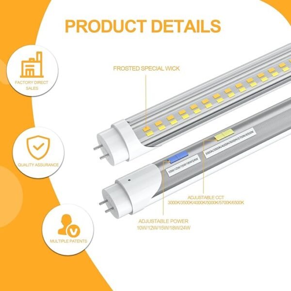 T8 T12 LED Tube Light Bulbs 4 Foot, 5 Power(10W-24W)& 6CCT(3000K-6500K) All in 1, Plug & Play or Ballast Bypass, T8 4ft Fluorescent Replacement, Durable Type A+B Light Tube, ETL DLC (6Pack) - Image 6
