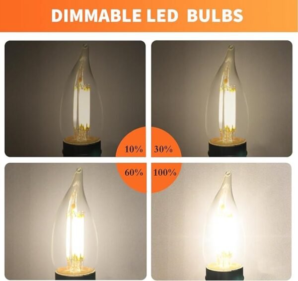 ALAMPEVER E26 LED Bulb 60W,Chandelier Light Bulbs 2700K Soft White,CA11 Candelabra LED Bulbs,450LM (12) - Image 3