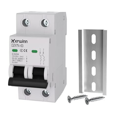 Miniature Circuit Breaker 120V/240V ac Circuit Breaker 2Pole 32Amp Smart Circuit Breaker DIN Rail Mount for Marine Power Systems,Solar photovoltaic Systems(C32A)