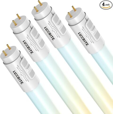 LUXRITE 4FT T8 LED Tube Light, Type A+B, 18W=32W, 2340 Lumens, 5CCT Selectable (3000K/3500K/4000K/5000K/6500K) Ballast Compatible or Bypass, Dual-End or Single-End Input, UL & DLC Listed (4 Pack)