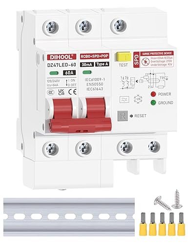 DIHOOL 60 Amp GFCI Breaker with Surge Protector, 60A Ground Fault Circuit Interrupter, Smart Circuit Breaker