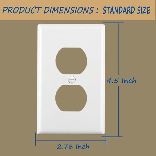 Outlet Covers Wall Plates -Duplex Outlet Covers, 1-Gang Standard Size Wall Plate for Outlets, Duplex Receptacle Wall Plate,Unbreakable Polycarbonate Thermoplastic,UL Listed (2-Pack,White) - Image 2