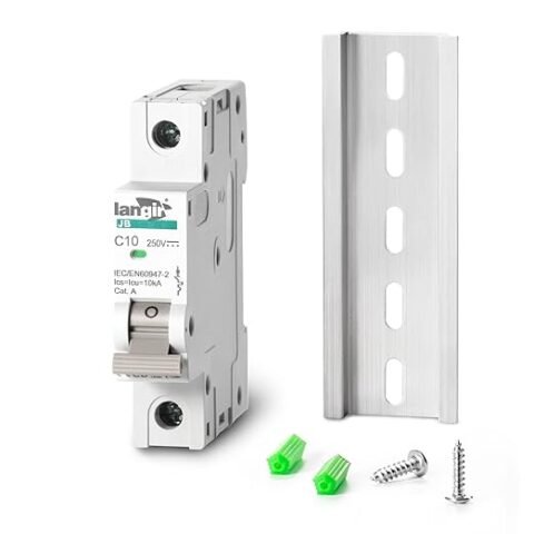 DC 10A Circuit Breaker, 1 Pole DIN Rail Mount, 250V Solar PV Disconnect Switch, Overcurrent Protection for Battery, Home, RV, and Industrial Electrical Systems