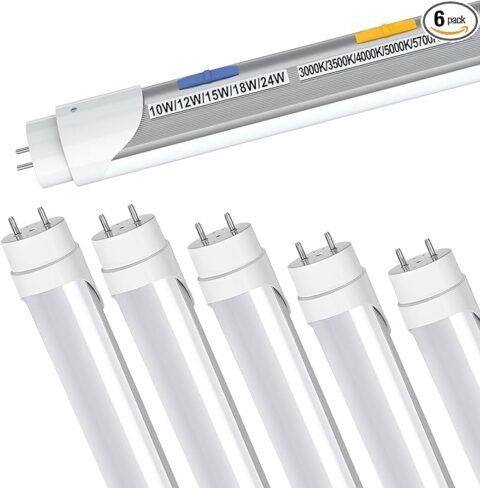 T8 T12 LED Tube Light Bulbs 4 Foot, 5 Power(10W-24W)& 6CCT(3000K-6500K) All in 1, Plug & Play or Ballast Bypass, T8 4ft Fluorescent Replacement, Durable Type A+B Light Tube, ETL DLC (6Pack)