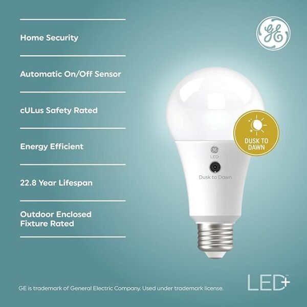 GE LED+ Dusk to Dawn A21 LED Light Bulb, Automatic On/Off Outdoor Light, 13W, Daylight (3 Pack) - Image 2