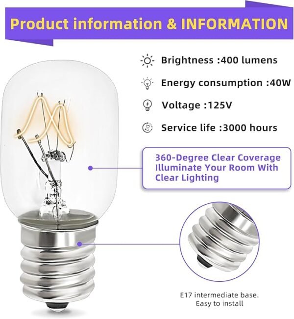 AMI PARTS 8206232A Bulb 40w 125v Microwave Oven Light -Under Hood Microwave Bulb- E17 Fit for Whirlpool Microwave Light Bulb - Image 2