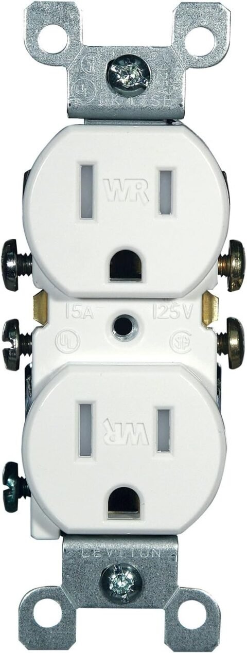 Leviton 15 Amp, 125 Volt, Weather and Tamper Resistant, Duplex Receptacle, Grounding, Side and Quickwire, W5320-T0W, White