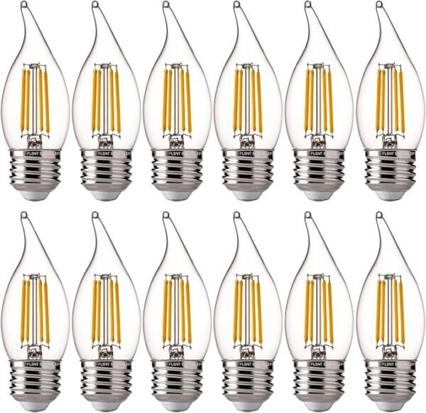 FLSNT 60 Watts Equivalent LED Chandelier Light Bulbs, Dimmable CA11 LED E26 Base Candelabra Bulbs, 2700K Soft White, 12 Pack UL,CA65 Listed.