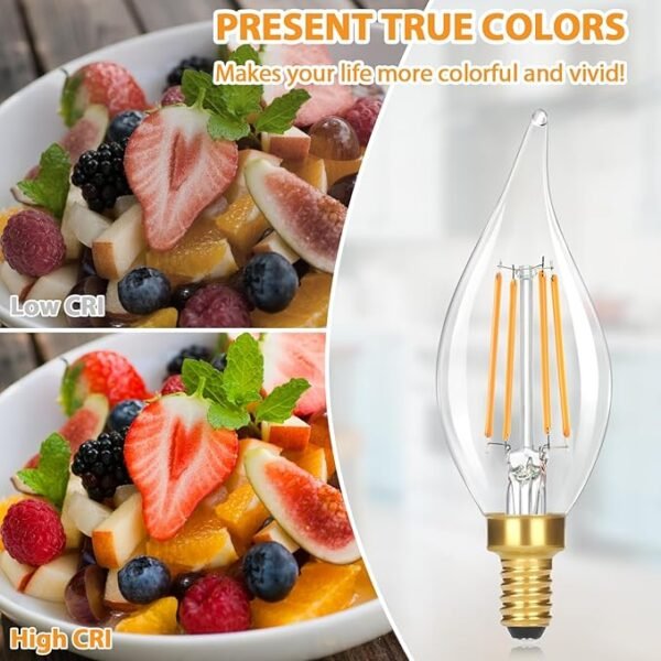 Dimmable E12 Candelabra LED Light Bulbs 40W Equivalent, 2700K Soft Warm White Chandelier Light Bulbs, 4W 460 LM Flame Tip Candle Light Bulbs, 12-Pack - Image 6