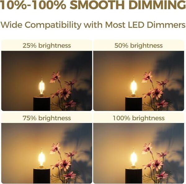 Hizashi E12 Candelabra Bulbs 40 watt Equivalent, 90+ CRI E12 LED Bulb Dimmable Flame Tip Chandelier Light Bulbs, 4W 450LM 2700K Soft Warm White, CA10, UL Listed,12 Pack - Image 3