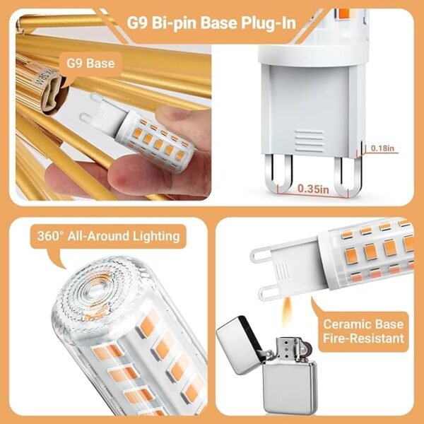 TJOY G9 LED Bulb 4W, 2700K Soft Warm White 6 Pack, Equivalent 40 Watt T4 G9 Halogen Replacement, G 9 Bi-pin Base Light Bulbs for Chandelier, 120V 450 LM 360 Beam Angle for Home Lighting, Non-dimmable - Image 4