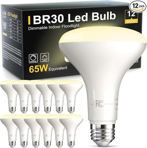TJOY 12 Pack BR30 Led Bulb 65W Equivalent, Dimmable Flood Light Bulbs Indoor, E26 Base, 3000K Warm White, 9W, 800 LM, Recessed Lighting Bulbs for Ceiling, Recessed Can, Living Room and Kitchen