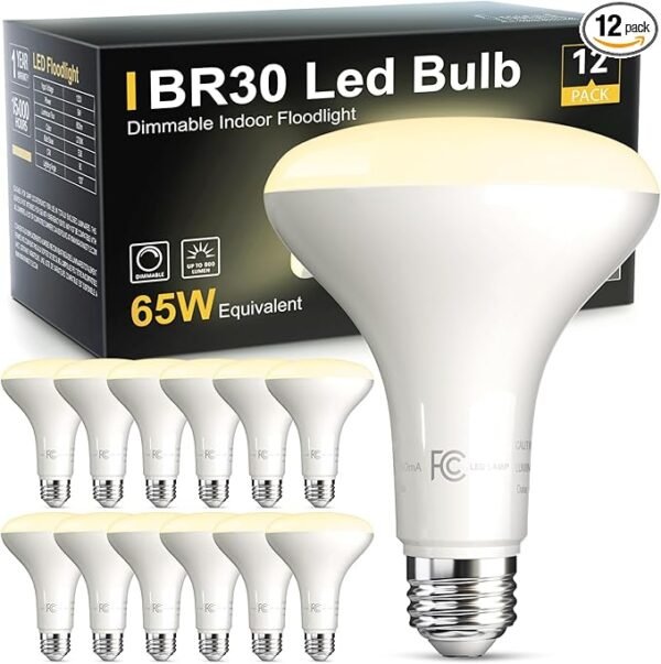 TJOY 12 Pack BR30 Led Bulb 65W Equivalent, Dimmable Flood Light Bulbs Indoor, E26 Base, 3000K Warm White, 9W, 800 LM, Recessed Lighting Bulbs for Ceiling, Recessed Can, Living Room and Kitchen