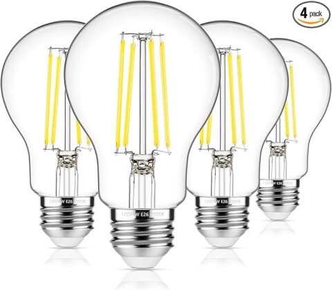 MAXvolador 60W Equivalent E26 LED Filament Light Bulbs, 850LM Daylight White 5000K LED Edison Bulb, Non-Dimmable 6W A19 LED Bulb Medium Base, 4-Pack