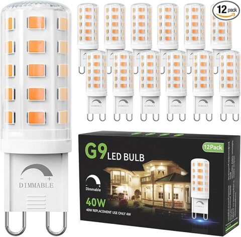 TJOY 12 Pack Dimmable G9 LED Bulb 4W Equivalent 40 Watt, 2700K Soft Warm White, T4 G9 Bi-pin Base Halogen Replacement, G 9 Socket Light Bulb for Chandelier Wall Sconce, 120V No Flicker, 450LM