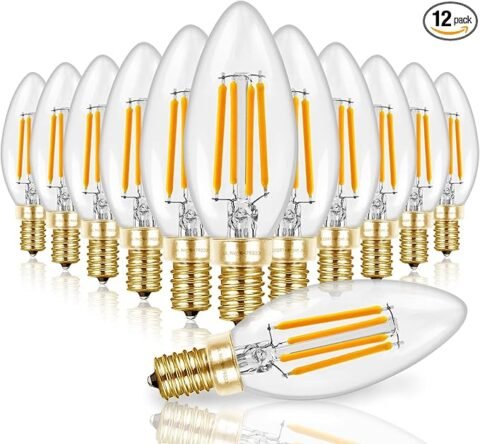 Hizashi 90+CRI Candelabra LED Light Bulbs 60 Watt, 2700K Warm White, E12 LED Bulb Dimmable, B11 Chandelier Light Bulbs, 6W, 550LM, Candle Light Bulbs, UL Listed, 12 Pack
