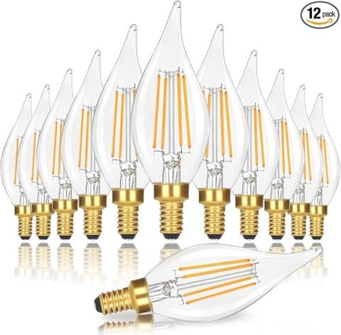 Dimmable E12 Candelabra LED Light Bulbs 40W Equivalent, 2700K Soft Warm White Chandelier Light Bulbs, 4W 460 LM Flame Tip Candle Light Bulbs, 12-Pack