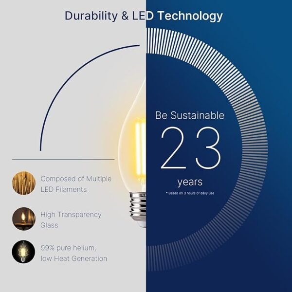 FLSNT 60 Watts Equivalent LED Chandelier Light Bulbs, Dimmable CA11 LED E26 Base Candelabra Bulbs, 2700K Soft White, 12 Pack UL,CA65 Listed. - Image 3
