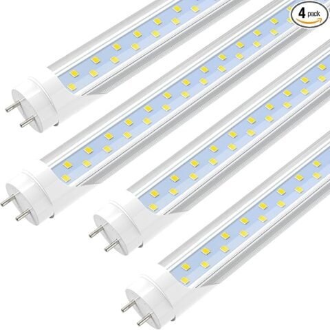JESLED 4FT LED T8 Type A+B Tube Lights, 24W(65W Equivalent), 3200LM, 6000K, Single or Double End Powered, Plug and Play or Ballast Bypass, 4 Foot T10 T12 Fluorescent Bulbs Replacement, Clear(4-Pack)
