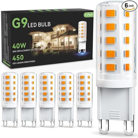 TJOY G9 LED Bulb 4W, 2700K Soft Warm White 6 Pack, Equivalent 40 Watt T4 G9 Halogen Replacement, G 9 Bi-pin Base Light Bulbs for Chandelier, 120V 450 LM 360 Beam Angle for Home Lighting, Non-dimmable