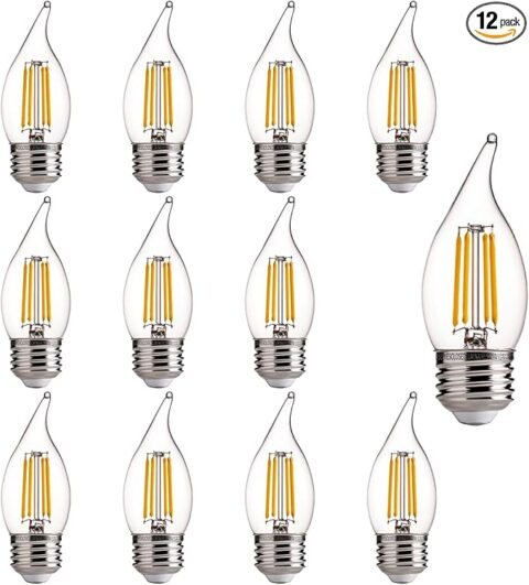 ALAMPEVER E26 LED Bulb 60W,Chandelier Light Bulbs 2700K Soft White,CA11 Candelabra LED Bulbs,450LM (12)