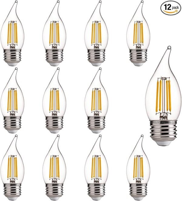 ALAMPEVER E26 LED Bulb 60W,Chandelier Light Bulbs 2700K Soft White,CA11 Candelabra LED Bulbs,450LM (12)