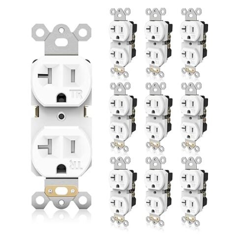 Duplex Wall Receptacle Outlets, 20A Tamper-Resistant Electrical Receptacle, 2 Pole 3 Wire, Self-Grounding, Residential Grade Wall Power Socket, White, UL Listed, 10 Pack