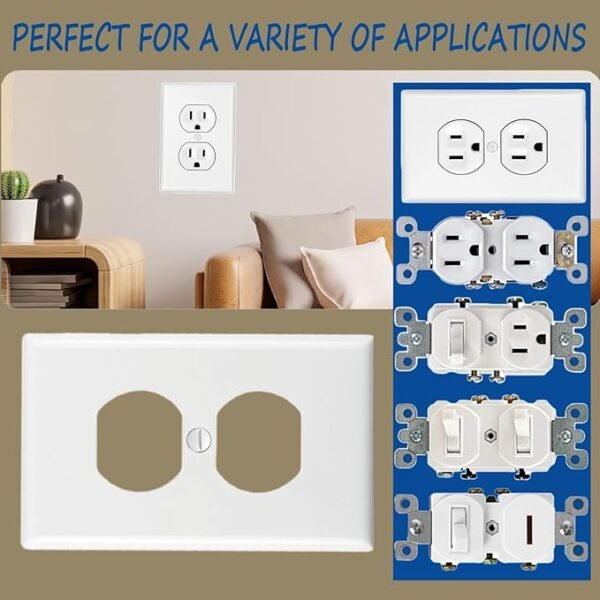 Outlet Covers Wall Plates -Duplex Outlet Covers, 1-Gang Standard Size Wall Plate for Outlets, Duplex Receptacle Wall Plate,Unbreakable Polycarbonate Thermoplastic,UL Listed (2-Pack,White) - Image 5