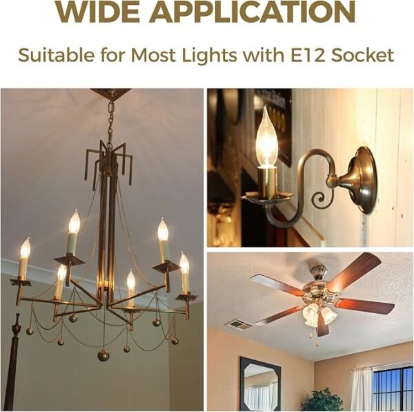 Hizashi E12 Candelabra Bulbs 40 watt Equivalent, 90+ CRI E12 LED Bulb Dimmable Flame Tip Chandelier Light Bulbs, 4W 450LM 2700K Soft Warm White, CA10, UL Listed,12 Pack - Image 6