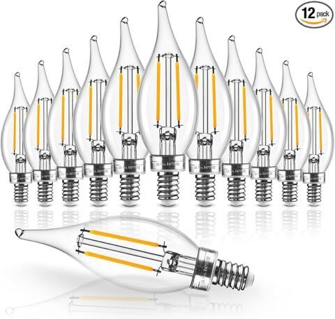 Hizashi E12 Candelabra Bulbs 40 watt Equivalent, 90+ CRI E12 LED Bulb Dimmable Flame Tip Chandelier Light Bulbs, 4W 450LM 2700K Soft Warm White, CA10, UL Listed,12 Pack