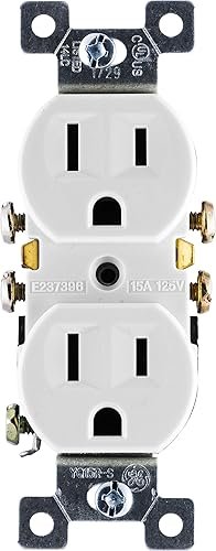 UltraPro GE Grounding Duplex Outlet, 3 Prong Electrical Socket, Easy Install, 15 Amp, UL Listed, White, 54309 GE In-Wall Receptacle, Standard