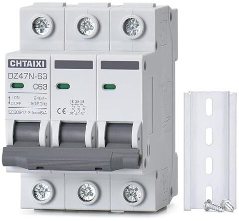 3 Pole DIN Rail Mount Circuit Breaker, 63 Amp 240V AC Miniature Circuit Breaker, Thermal Magnetic Trip AC Disconnect Switch MCB C63