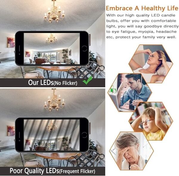 12-Pack Dimmable E12 LED Candelabra Bulbs 40Watt Equivalent, 2700K Warm White, 450Lumens, 4W B11 Vintage Chandelier Light Bulbs, LED Filament Clear Glass Candle Lamp for Ceiling Fan Home Decor1 - Image 3