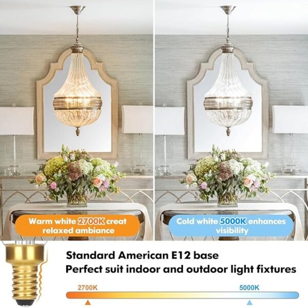 Dimmable E12 Candelabra LED Light Bulbs 40W Equivalent, 2700K Soft Warm White Chandelier Light Bulbs, 4W 460 LM Flame Tip Candle Light Bulbs, 12-Pack - Image 4