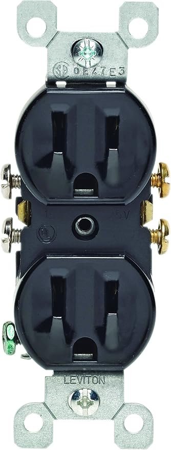 Leviton 15 Amp, 125 Volt, Duplex Receptacle, Residential Grade, Grounding, All Screws Backed Out, 5320-ECP, Black
