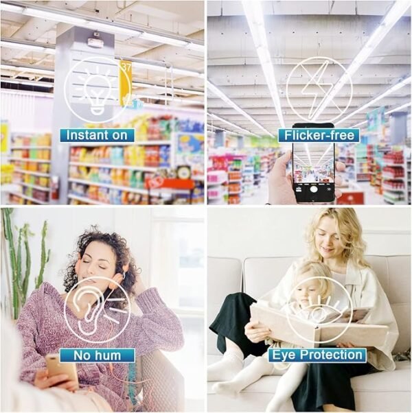4 Pack T8 LED Bulbs 4 Foot, 24W 3000LM, 6000K Daylight, Ballast Bypass, Dual Ended Powered Type B Light Bulbs, LED Fluorescent Tube Replacement T8 T12, Non-dimmable - Image 6